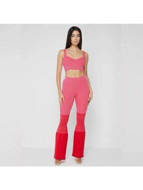 Manière De Voir Pink Ombré Ribbed Flare Leggings Women Medium Knit Pants
